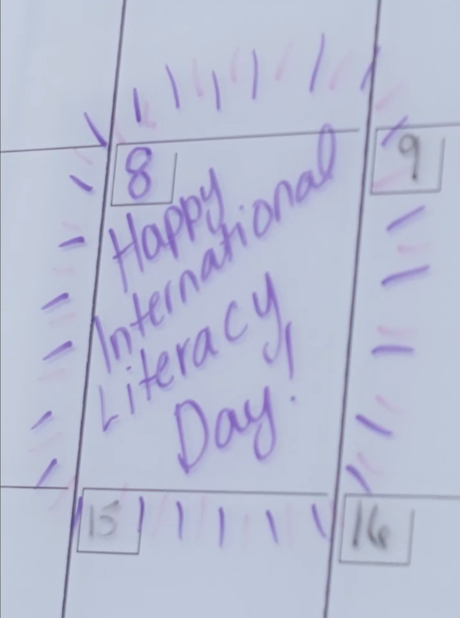 Calendar showcasing that September 8th is International Literacy Day!